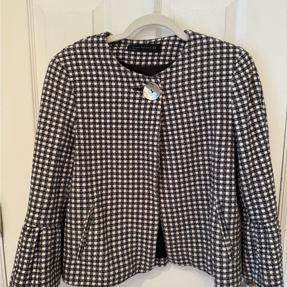 Zara Black and White Plaid Blazer